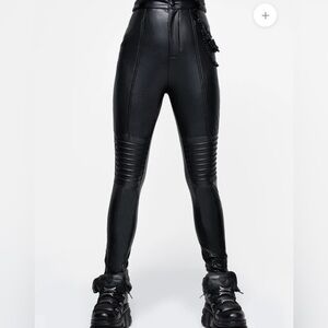 Disturbia Black Faux Leather Biker Leggings NWT Sz 14